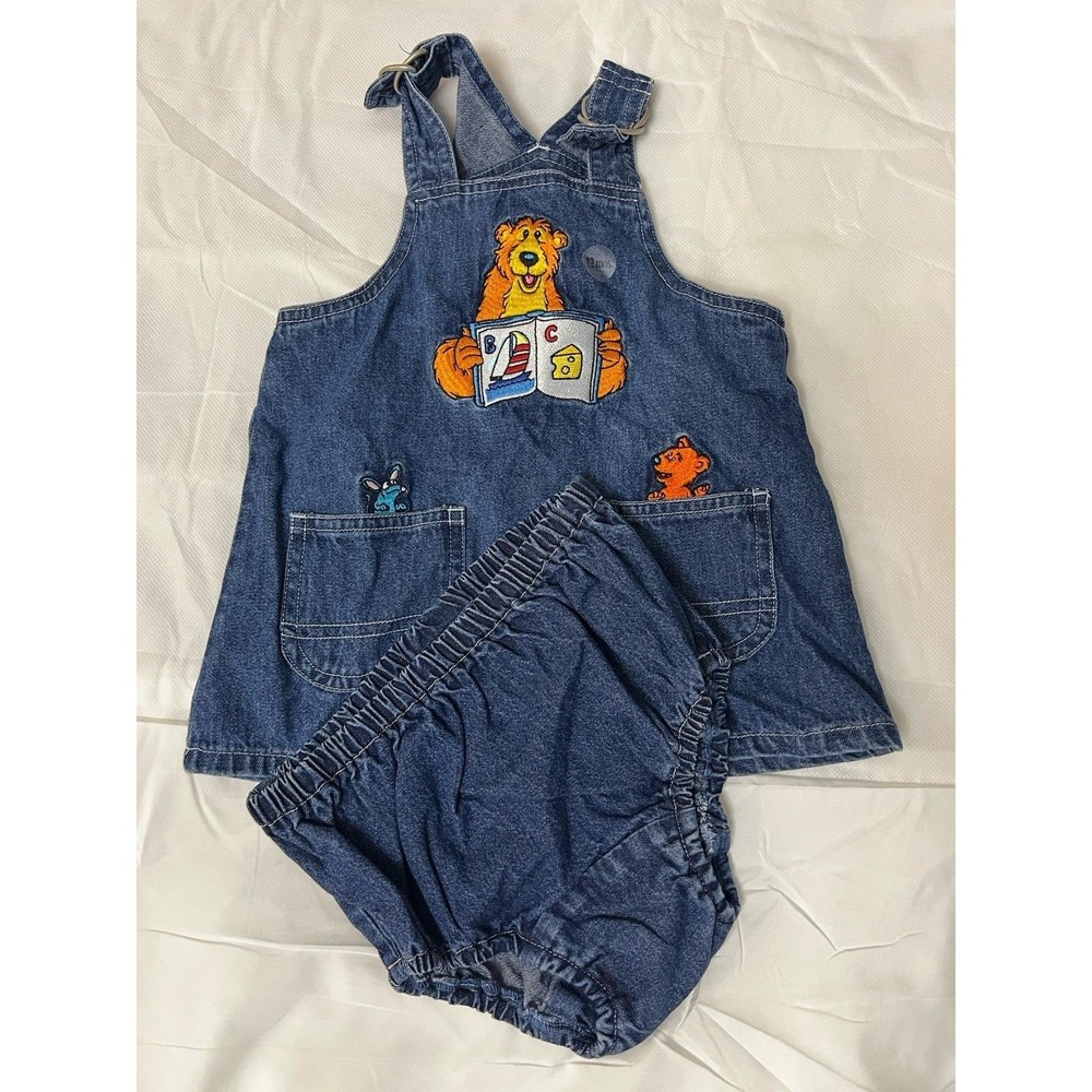 Disney Bear In The Big Blue House Toddler Set Denim Dress Jumper Overall Vtg